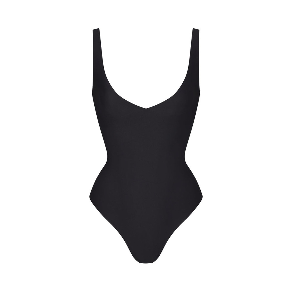 SKIMS Black Unlined Plunge Thong Bodysuit